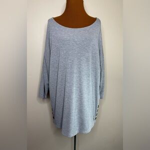 Cupio Light Gray Long Sleeve Tunic Top Button Detail Hem Size XL
